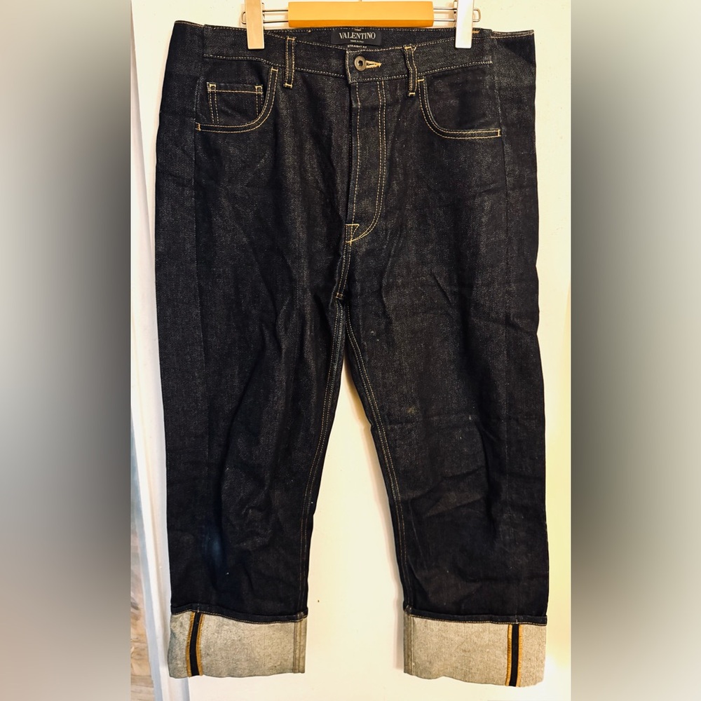 Valentino Men's selvage indigo cuffed denim